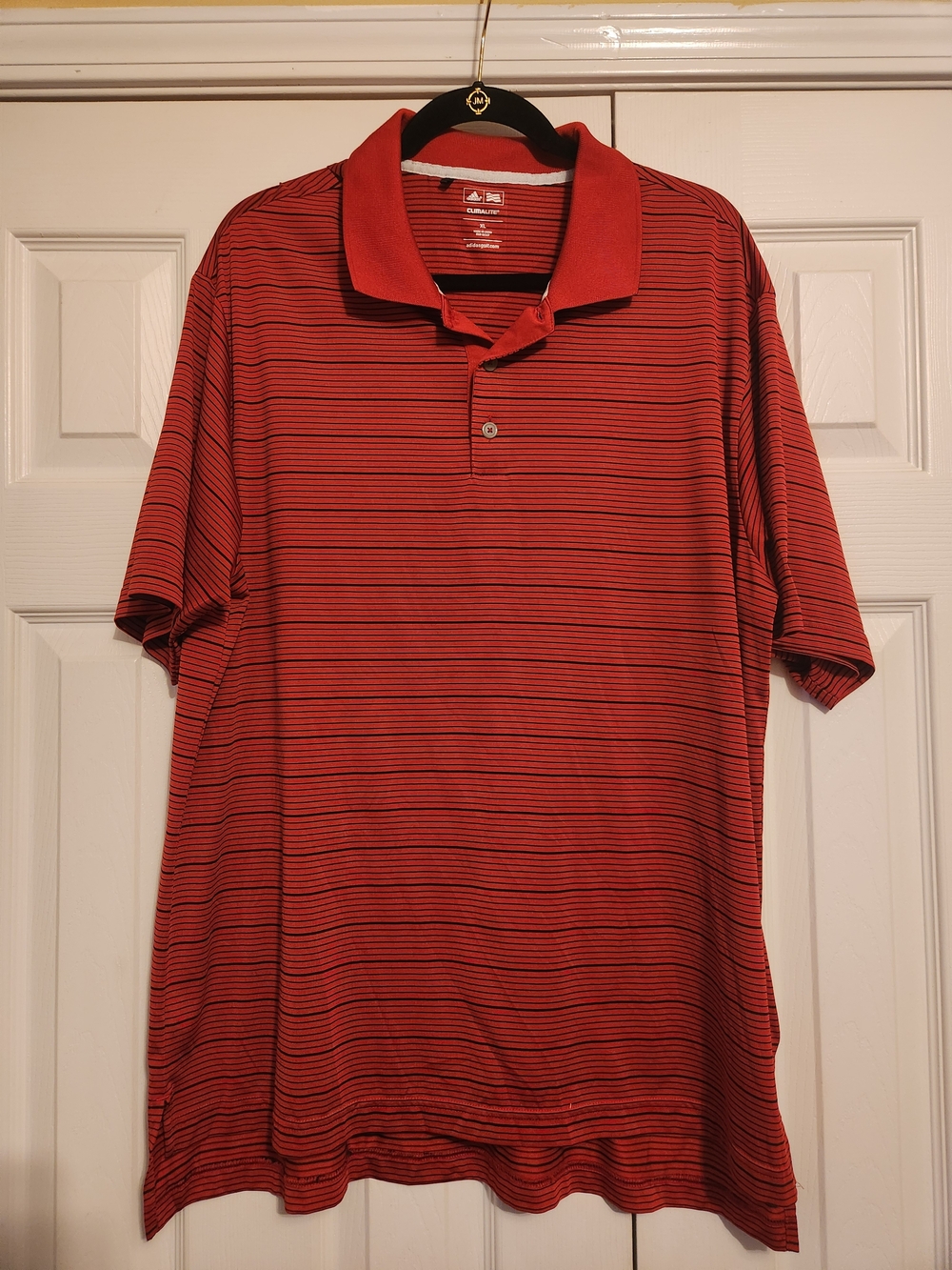 adidas Men's Red and Black Striped Polo